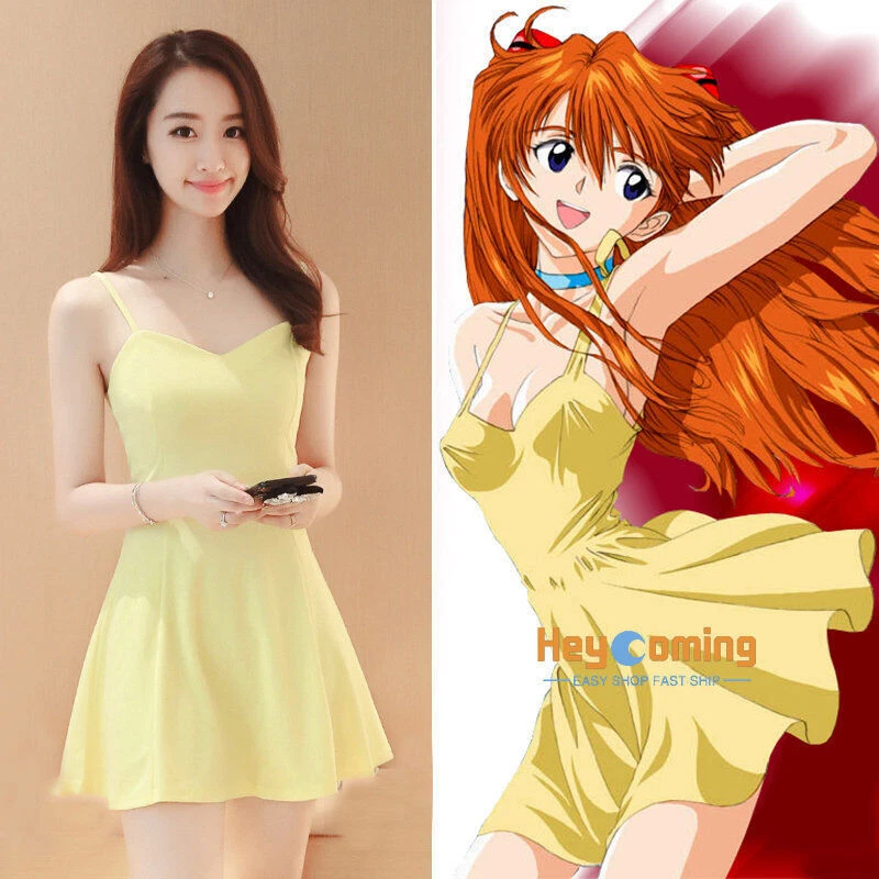 Vestido Asuka Langley Soryu Amarelo Fantasia Cosplay Anarquia Vestido Vermelho Fantasia Feminino - Imagem 1 de 4