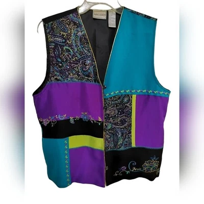 2245) Chaleco de Colección Napa Valley Multicolor Floral Paisley Bordado Patchwork M Foto 1 de 4