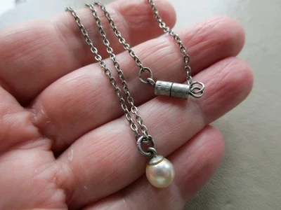 ANTIQUE VINTAGE EDWARDIAN SILVER TONE PEARL BEADS DROPPER NECKLACE CHAIN PENDANT - Image 1 of 4