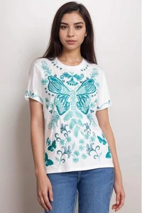 Johnny Was JWLA White Benedita Crew Neck Tee J11125-2 - Picture 1 of 9
