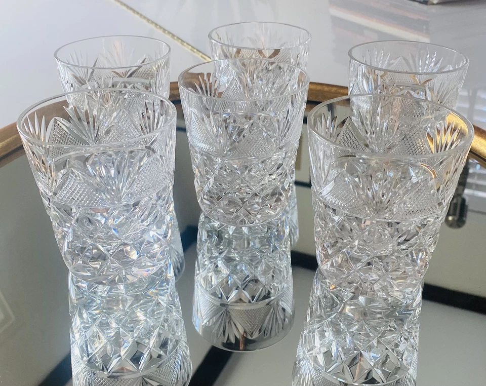 Vintage Set of 6 Cut lead Crystal Glass Whisky Tumblers In Perfect Condition. - Image 1 of 4