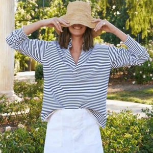 Frank & Eileen Patrick Popover Henley Navy French Stripe Preppy Tee Long Sleeve - Bild 1 von 11