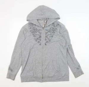 Evans Women's Grey Full Zip Hoodie with Embroidery - Picture 1 of 12