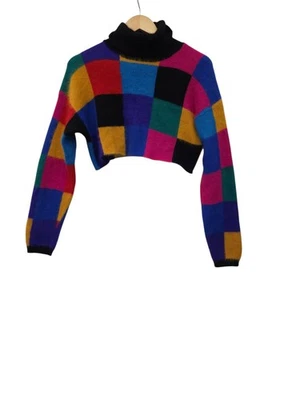 RAFAELLA VINTAGE ANGORA LAMBSWOOL BLEND COLORBLOCK TURTLENECK SWEATER Crop Small - Image 1 of 4