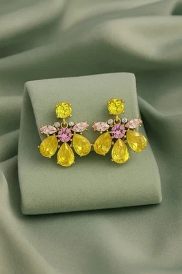 Серьги-цветы Chico's с желтыми фианитами хрусталь половина лепестка деко модерн каплевидное искусство - Изображение 1 из 4