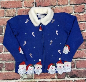 Vintage Tiara International Strickjacke Weihnachtspullover Weihnachtsmann Zuckerstange klein - Bild 1 von 14