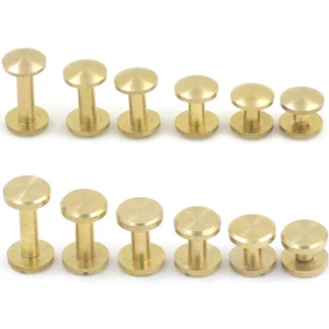 Solid Brass Button Stud Screw nail 4 6 8 10 12 15 Screwback Leather Belt Chicago - Picture 1 of 8