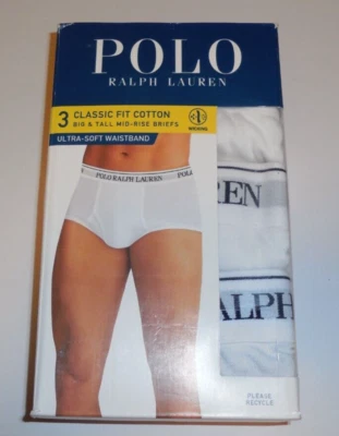 Polo Ralph Lauren Para hombres Grande y Alto 4X Calzoncillos de tiro medio Ropa interior Paquete de 3 Blancos Nuevos Foto 1 de 2