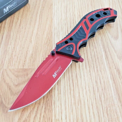 MTech Assisted Folding Knife 3.63" Red Stainless Steel Blade Aluminum Handle - Image 1 of 4
