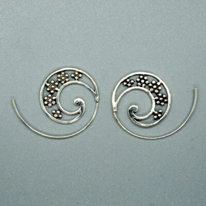 Flower Spiral Earring .925 Silver Gypsy Boho Tribal Ethnic Festival Jewellery - Picture 1 of 4