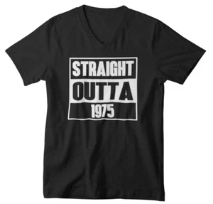Mens V-neck Straight Outta 1975 T-Shirt - Vintage 50th Birthday Shirt for Men - Picture 1 of 3