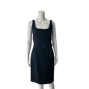 $1,695 Reem Acra Black Square Neck Wool Sheath Dress Size 10 - Picture 1 of 6