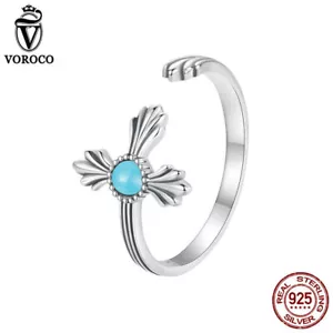 Anillo abierto Voroco S925 plata esterlina exquisito retro cruz mujer regalos joyería - Imagen 1 de 12