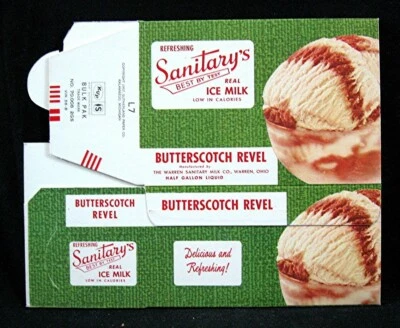 Warren Sanitary Milk Co Butterscotch Revel Ice Cream Waxed Carton Old Stock Ohio - Image 1 of 2