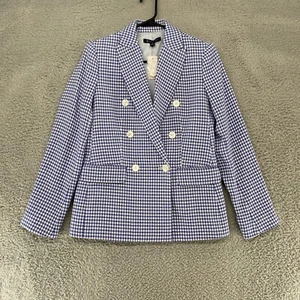 Brooks Brothers Blazer Jacket Womens 6 Gingham Plaid Double Breasted Stretch - Picture 1 of 14