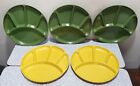 Vtg Set 5 Lacquerware Plastic Fondue Sushi Divided Plates Green &Yellow Japan