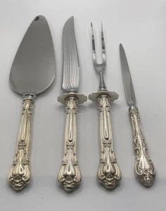 4 GORHAM CHANTILLY STERLING SILVER Carving Knife , Cake Pie & Fork Set W/ STEEL - Picture 1 of 16