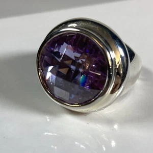 ELLE Amethyst Sterling Silver Ring Size 7.25 Sophisticated Statement Faceted - Picture 1 of 7
