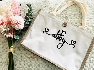 Personalised Custom Burlap Tote Bag,Tote Bag, Bridesmaid Gift Bag, Teachers Gift - Picture 1 of 5