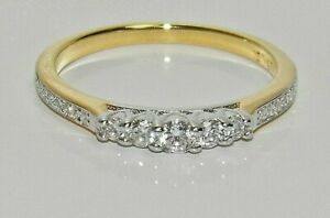 9ct Yellow Gold on Silver 5 Stone Eternity Ring sizes J to V - Simulated Diamond