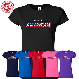 American USA Flag Women T-Shirt 4th Of July Independence Day Patriotic Gift Tee - Picture 1 of 12