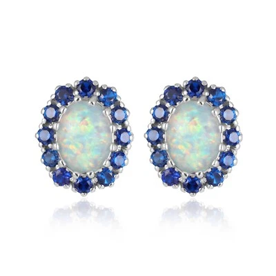 Gemstone White Fire Opal Stud Silver Earrings 925 Silver Women Jewelry - Image 1 of 4