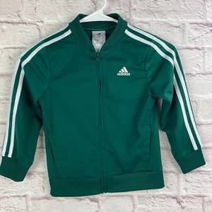 Adidas Kids Athletic Track Jacket Green Size 5 Full Zip Logo 3 Stripes Unisex - Picture 1 of 11