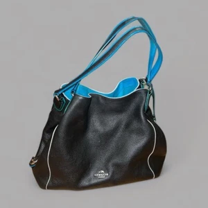 Borsa a tracolla Coach Edie 31 37721 Edgestain nera tricolore in pelle blu - Foto 1 di 5