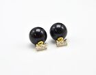 BO227 * Boucles d'Oreilles Double Perles Mode - Noeud Zirconium et Perle Noire