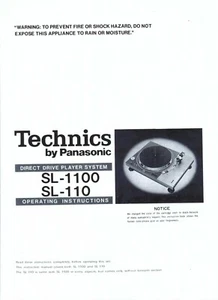 Technics Bedienungsanleitung user manual für SL -110 SL- 1100 englisch Copy - Picture 1 of 1