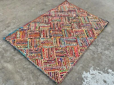 Large Patchwork Handmade Rug Colorful Chindi Indian Rug Indian Handmade Braided - Image 1 of 4
