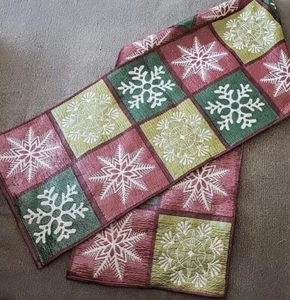 Snowflake Christmas Cloth Table Runner 68"x13" Sparkle Red Green Silver Snow - Picture 1 of 5