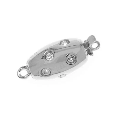 Rhodium Plated Box Clasp - Tapered Tube Shape With 12 SWAROVSKI Crystals - Image 1 of 2