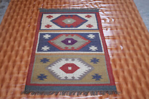 Kilim Dhurrie Afghan Rug 90x150cm Navajo Hand Woven Wool Jute Rug Turkish