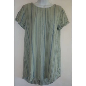 Cloth & Stone Mini Tunic Shirt Dress Womens S Green Linen Blend Striped Button - Picture 1 of 7
