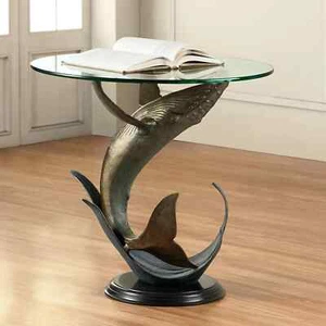 Multicolor Aluminum Round Shape Whale End Table Indoor & Outdoor Decorative - Picture 1 of 2