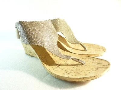 White Mountain Women Shoes sandals Gold Glitter Flip Flop Wedge Size 8 SKU 10570 - Image 1 of 4