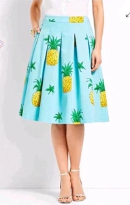 Talbots RSVP Pineappleat ALine Rock blau gelb tropisch Twill Petite 2(28) - Bild 1 von 11