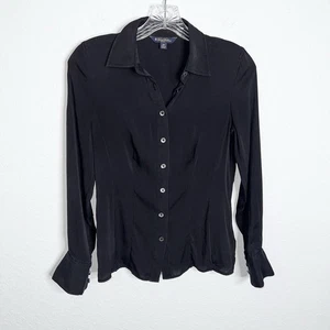 Brooks Brothers Top Women 2 P Silk Button Up Shirt Blouse Black Long Sleeve B12 - Picture 1 of 6