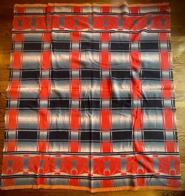 COLORFUL VINTAGE 1940s 100% COTTON SHADOW PLAID CAMP BLANKET : TWIN, 74" x 66" - Image 1 of 4