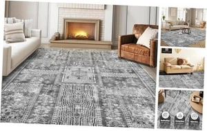 Vintage 8' x 10' Washable Area Rug - Stylish Indoor Rug for Living, Dining or - Picture 1 of 8