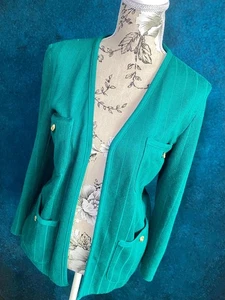 Vintage Suburban Petites Open Front Teal Cardigan Pockets Coastal Grandmother - Picture 1 of 7