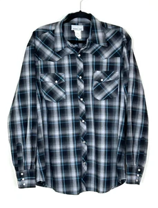 Camisa a Presión Wrangler Perla Perla Gris Azul Negro Cuadros Western Rodeo Para Hombres XL - Imagen 1 de 8