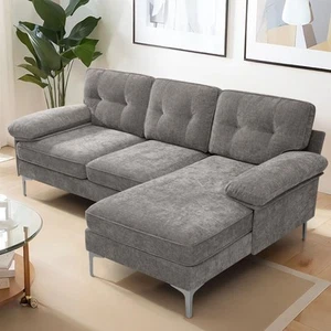 83in L-Shaped Couch, Chenille Upholsted Sofa with Reversible Chaise,3-Seat Co... - Picture 1 of 7