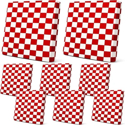 Set of 8 Outdoor Stretch Cushion Cover Plaid Patio Chair Cushion Red and White - Image 1 of 4