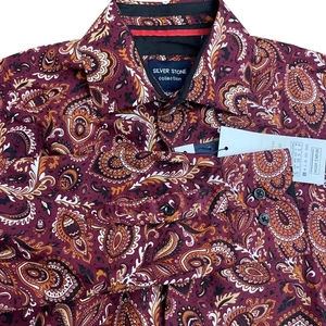 Silver Stone Paisley Collection Shirt Long Sleeve Size Small Modern Fit Mens New - Picture 1 of 10