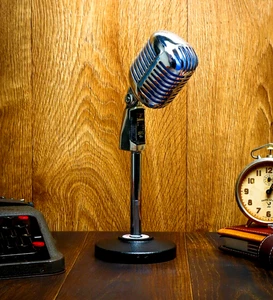 Collectible Dynamic Vintage Style Metal Grill Antique Microphone With Desk Stand - Picture 1 of 13