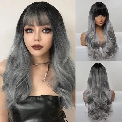 Peluca Balayage - Mezcla de cabello humano rubio platino plata negro arco iris multicolor Foto 1 de 4