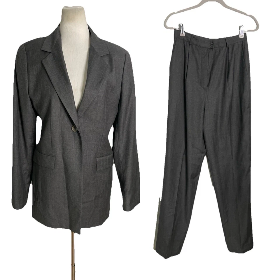 Traje pantalón para mujer Zanella Loro Piana gris a rayas mezcla de lana talla 8 Foto 1 de 4