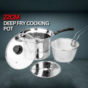 22CM Multifunction Cooking Pot Pan Deep Fry Pan Cookware (4 Pcs) - Picture 1 of 9
